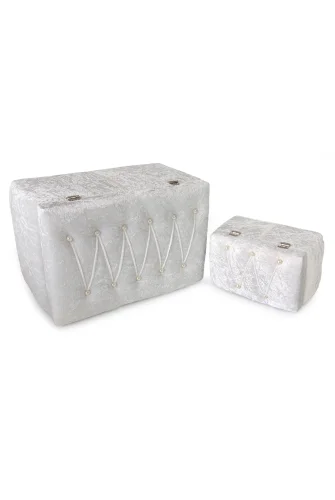 Söz Nişan Düğün Çeyizlik Kadife Gelin Bohça İkili Sandık - Beyaz - 7