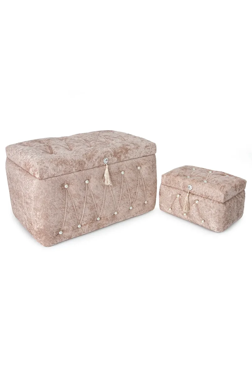 Söz Nişan Düğün Çeyizlik Kadife Gelin Bohça İkili Sandık - Kiremit - 1