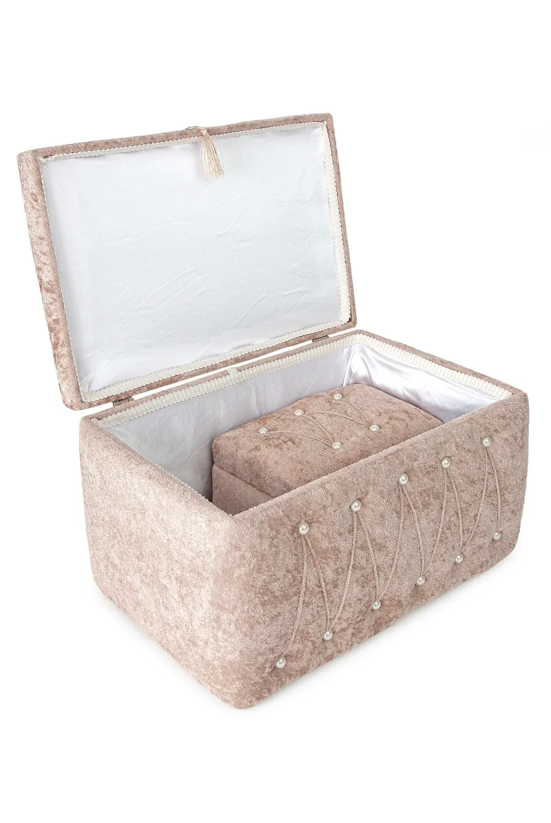 Söz Nişan Düğün Çeyizlik Kadife Gelin Bohça İkili Sandık - Kiremit - 4