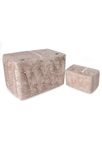 Söz Nişan Düğün Çeyizlik Kadife Gelin Bohça İkili Sandık - Kiremit - 6