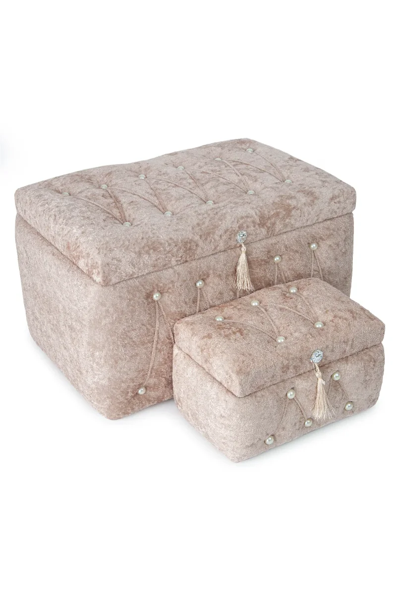 Söz Nişan Düğün Çeyizlik Kadife Gelin Bohça İkili Sandık - Kiremit - 7