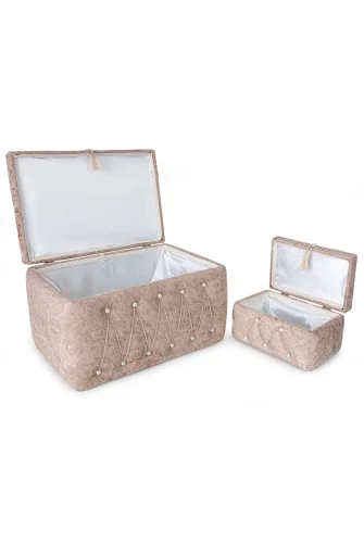 Söz Nişan Düğün Çeyizlik Kadife Gelin Bohça İkili Sandık - Kiremit - 8