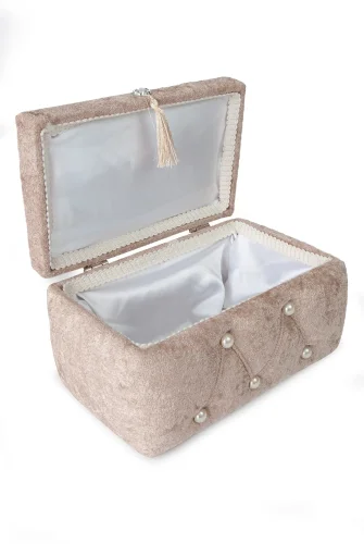 Söz Nişan Düğün Çeyizlik Kadife Gelin Bohça İkili Sandık - Kiremit - 10