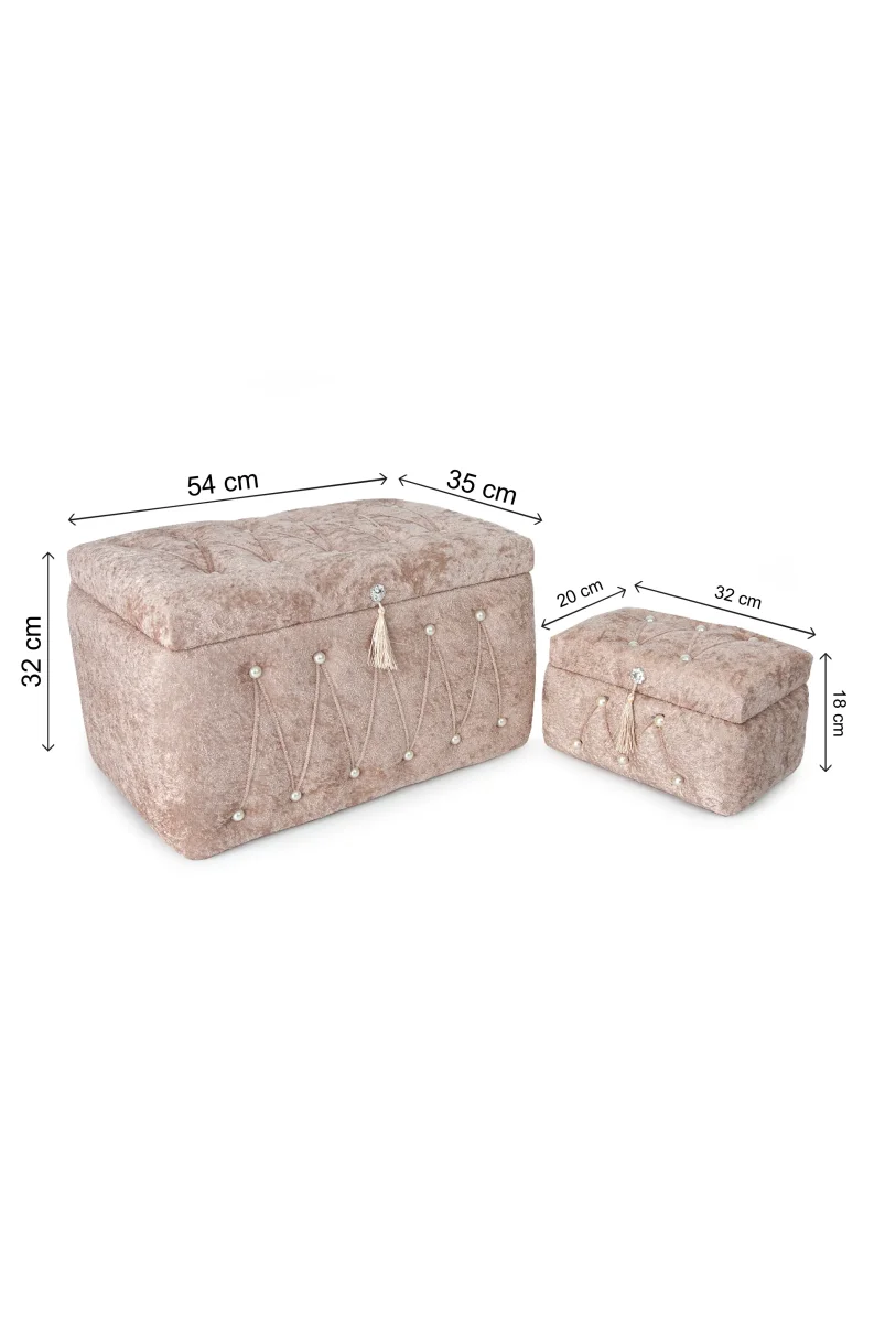 Söz Nişan Düğün Çeyizlik Kadife Gelin Bohça İkili Sandık - Kiremit - 11