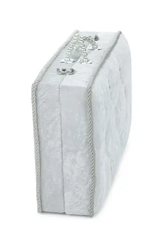 Söz Nişan Düğün Çeyizlik Kadife Gelin Bohça Sandık - Beyaz - 3