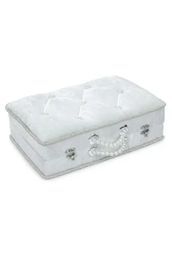 Söz Nişan Düğün Çeyizlik Kadife Gelin Bohça Sandık - Beyaz - 5