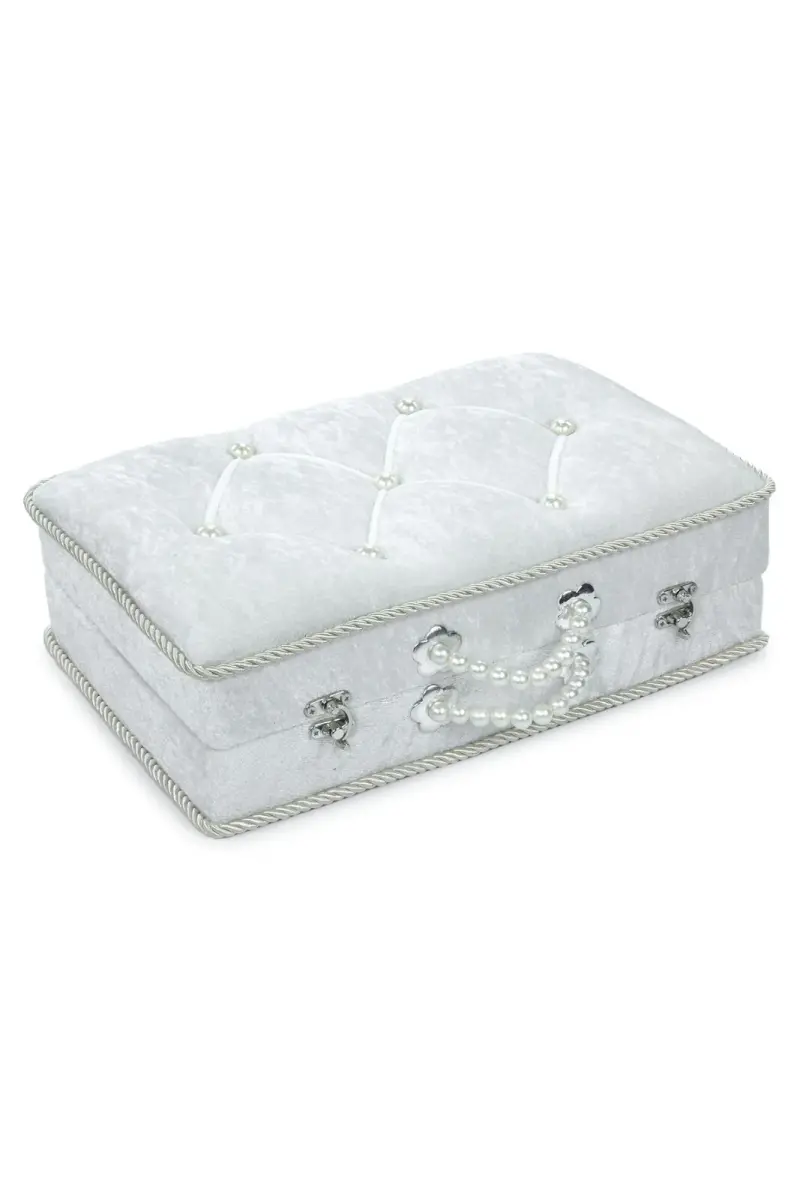 Söz Nişan Düğün Çeyizlik Kadife Gelin Bohça Sandık - Beyaz - 5