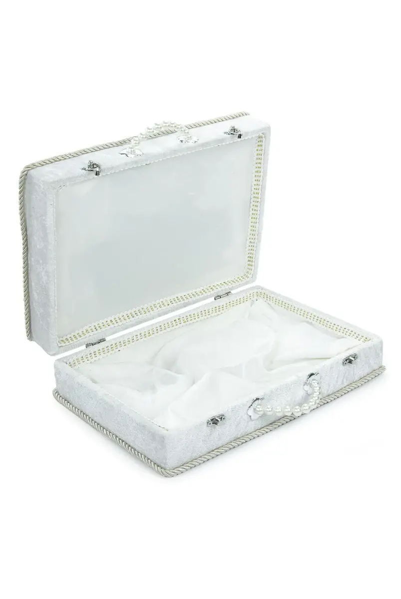 Söz Nişan Düğün Çeyizlik Kadife Gelin Bohça Sandık - Beyaz - 7