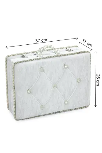 Söz Nişan Düğün Çeyizlik Kadife Gelin Bohça Sandık - Beyaz - 8