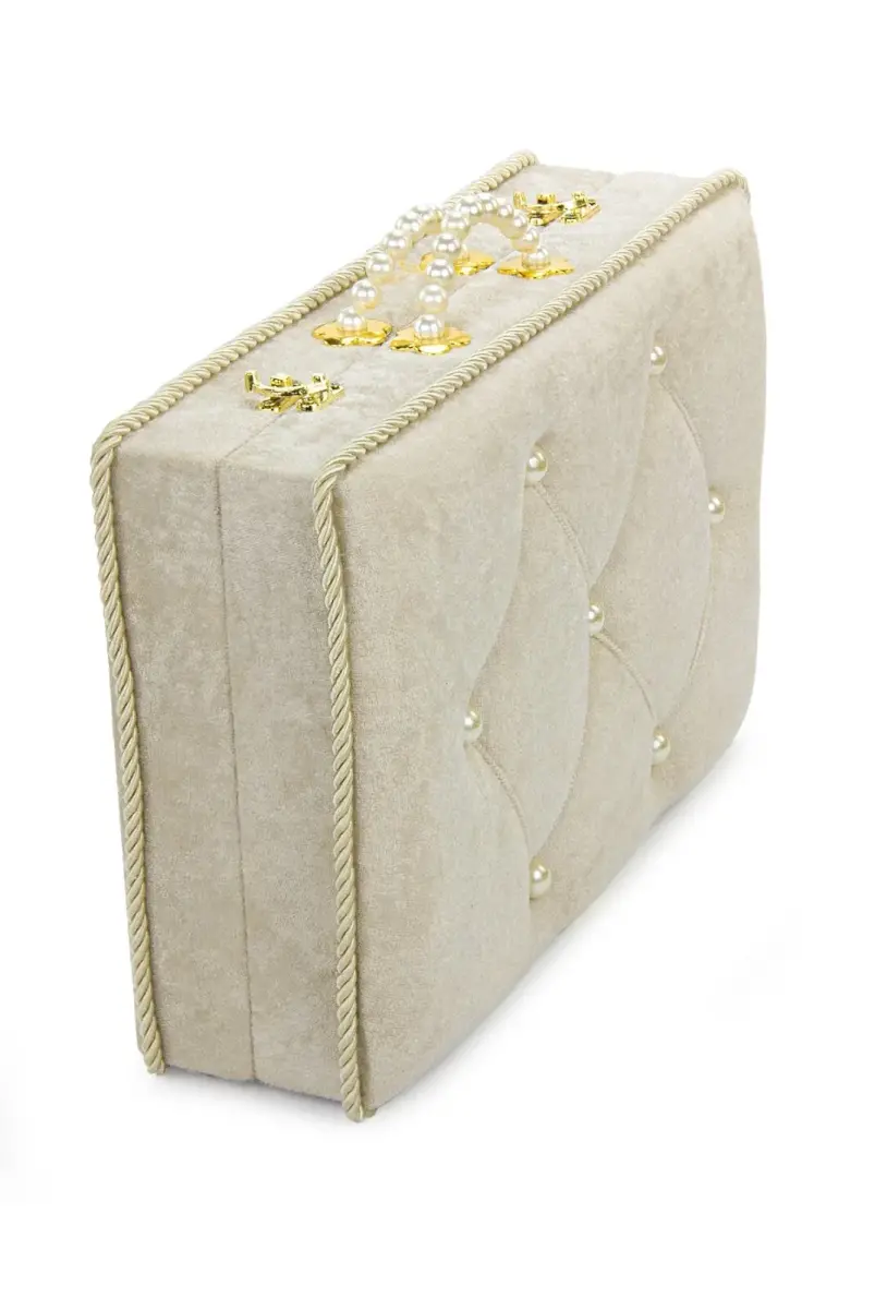 Söz Nişan Düğün Çeyizlik Kadife Gelin Bohça Sandık - Gold - 3