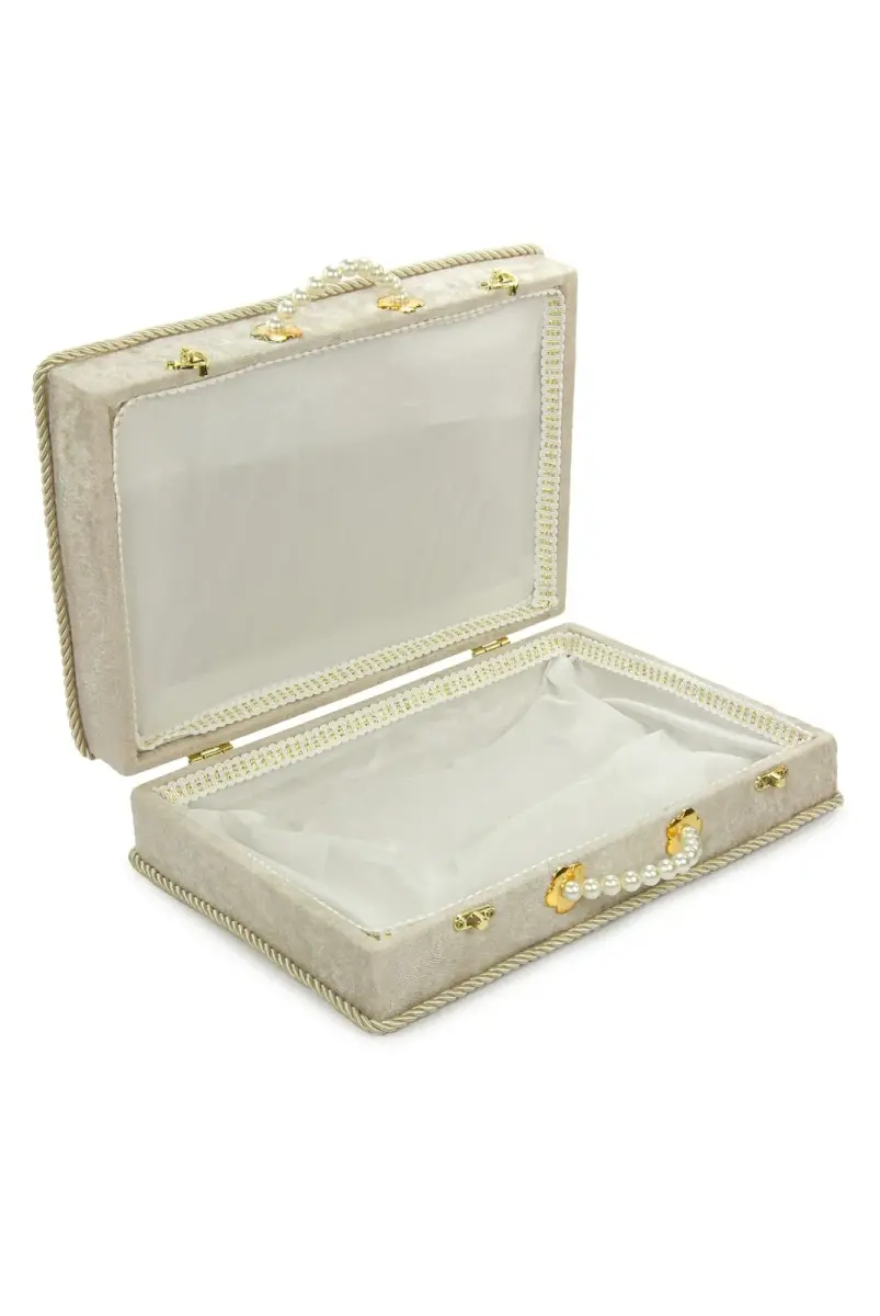 Söz Nişan Düğün Çeyizlik Kadife Gelin Bohça Sandık - Gold - 7