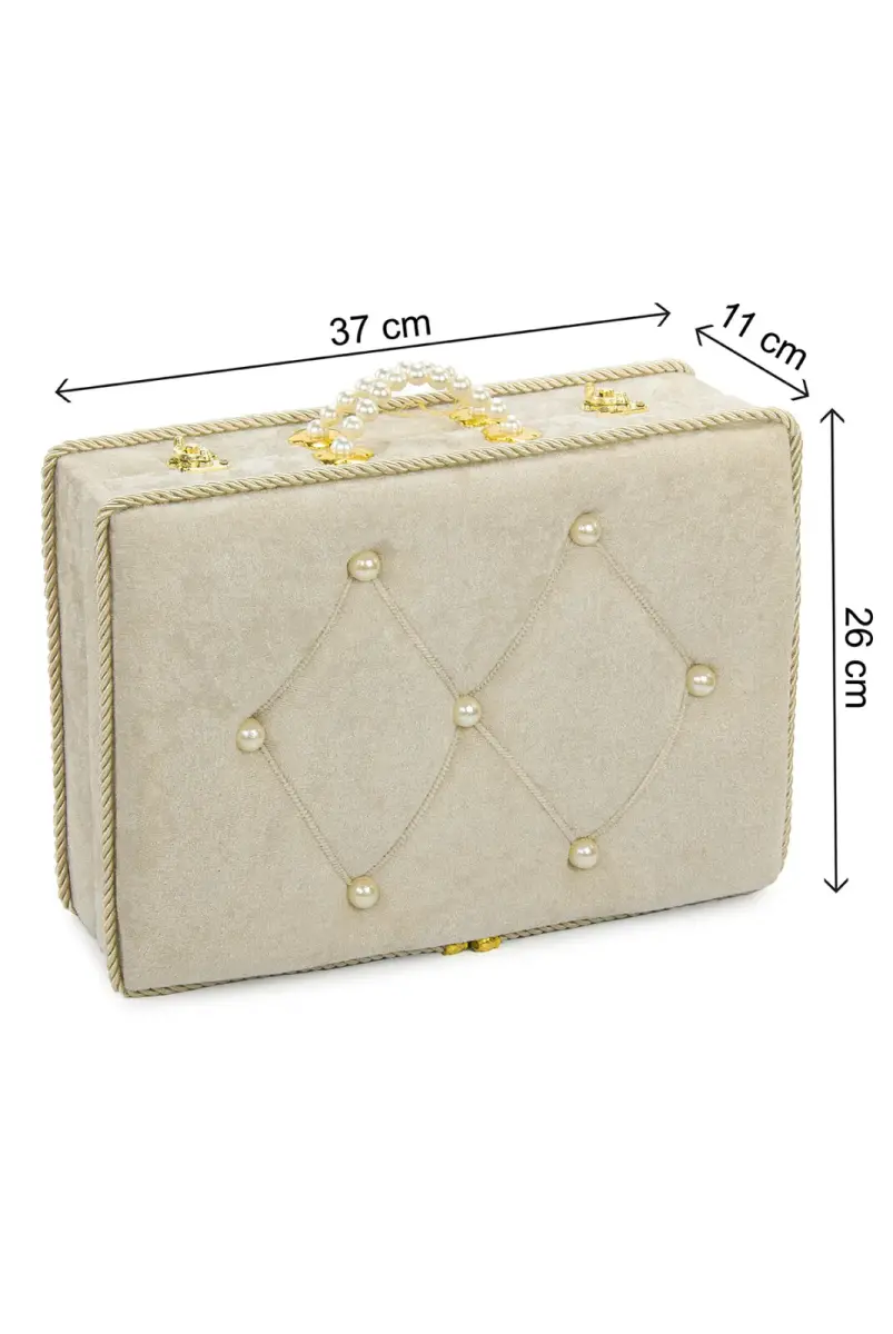 Söz Nişan Düğün Çeyizlik Kadife Gelin Bohça Sandık - Gold - 8