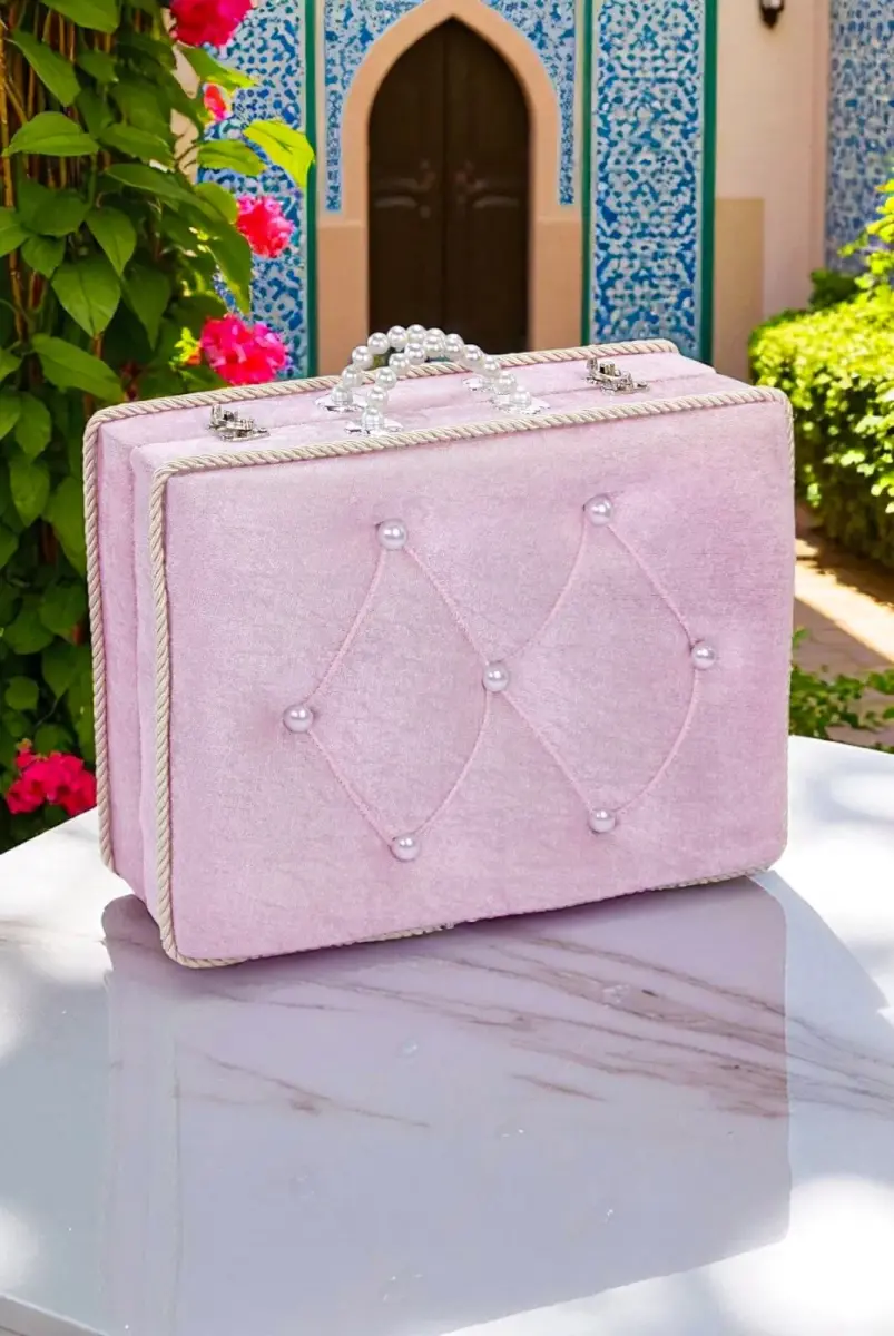 Söz Nişan Düğün Çeyizlik Kadife Gelin Bohça Sandık - Pembe - 1
