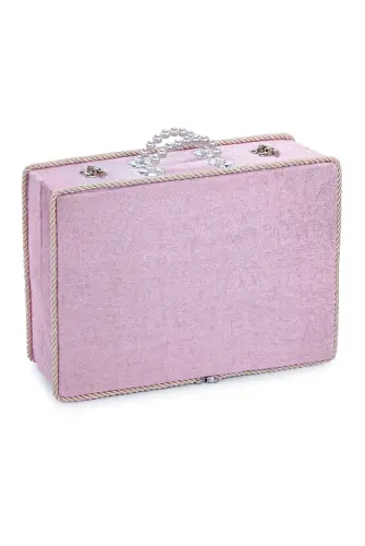 Söz Nişan Düğün Çeyizlik Kadife Gelin Bohça Sandık - Pembe - 5