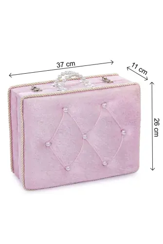 Söz Nişan Düğün Çeyizlik Kadife Gelin Bohça Sandık - Pembe - 8