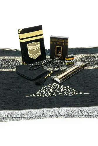 Special Boxed Gift Dowry Prayer Rug Set Suitable for the Groom's Package, Black - 4