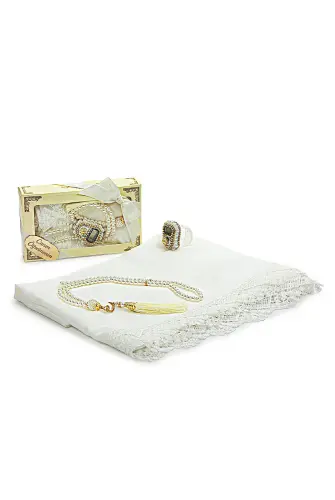 Special Boxed Gift Shawl Chanting Prayer Beads Set White for Teachers' Day - 5