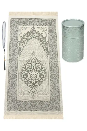 Special Cylinder Boxed Prayer Rug Set Gray Silvery - 1