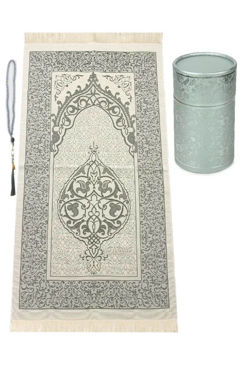Special Cylinder Boxed Prayer Rug Set Gray Silvery - 1