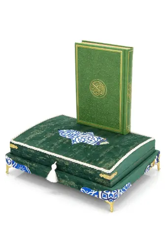Special Thai Feather Velvet Covered Rainbow Pattern Quran Set - Green Color - ihvanonline (1)