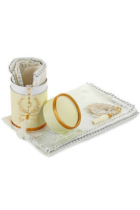 Special Cylinder Boxed Set Pearl Rosary Mevlid Veiled Cream Color - 1
