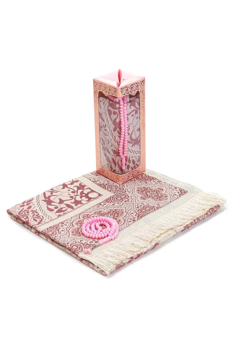 Special Gift Box Prayer Rug Rosary Set Pink - 1