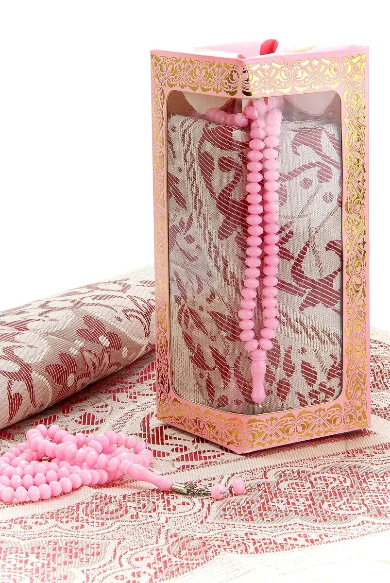 Special Gift Box Prayer Rug Rosary Set Pink - 6