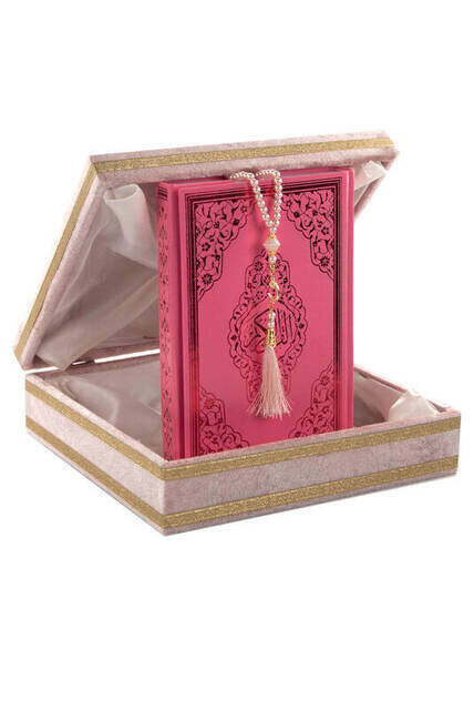 Special Velvet Boxed Quran and Pearl Rosary Set for Mother's Day - Thumbnail
