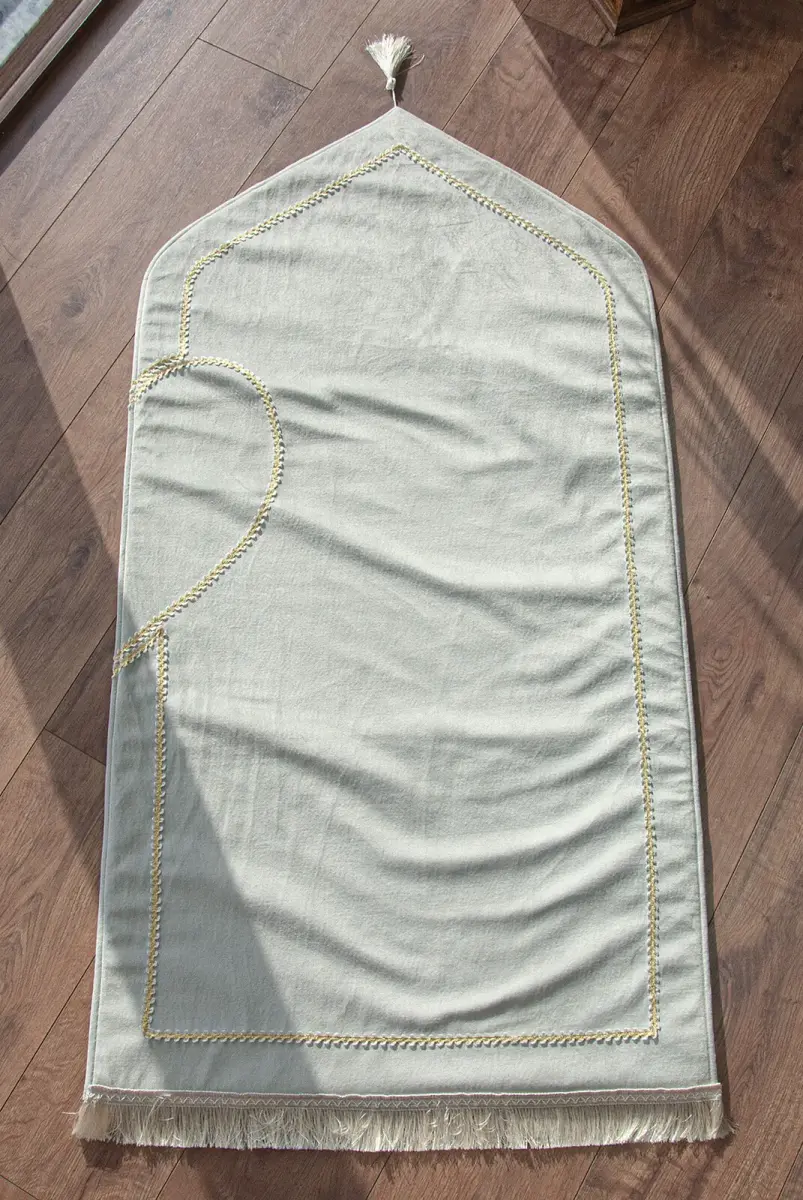 Sponge Soft Textured Velvet Heart Prayer Rug Set for Couples Black Gray - 2