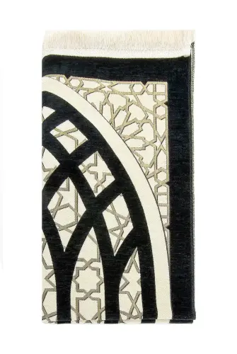 Star Patterned Chenille Prayer Rug - Black - 2