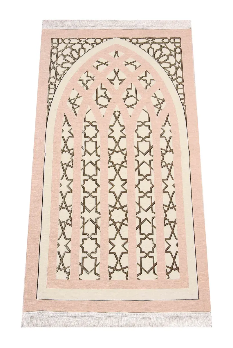 Star Patterned Chenille Prayer Rug - Cream - 1