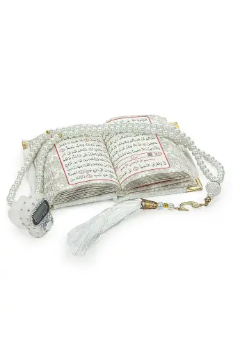 Stone Chanting - Mini Velvet Yasin - Gift Set with Pearl Prayer Beads - White Color - ihvanonline (1)