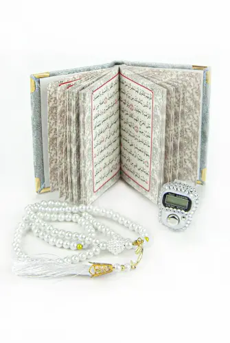 Stone Zikirmatik - Mini Velvet Yasin - Gift Set with Pearl Rosary - Gray Color - ihvanonline (1)