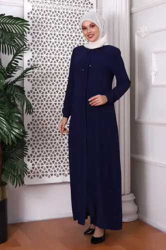Straight Indigo Neck Laced Abaya 9229-22 - 2