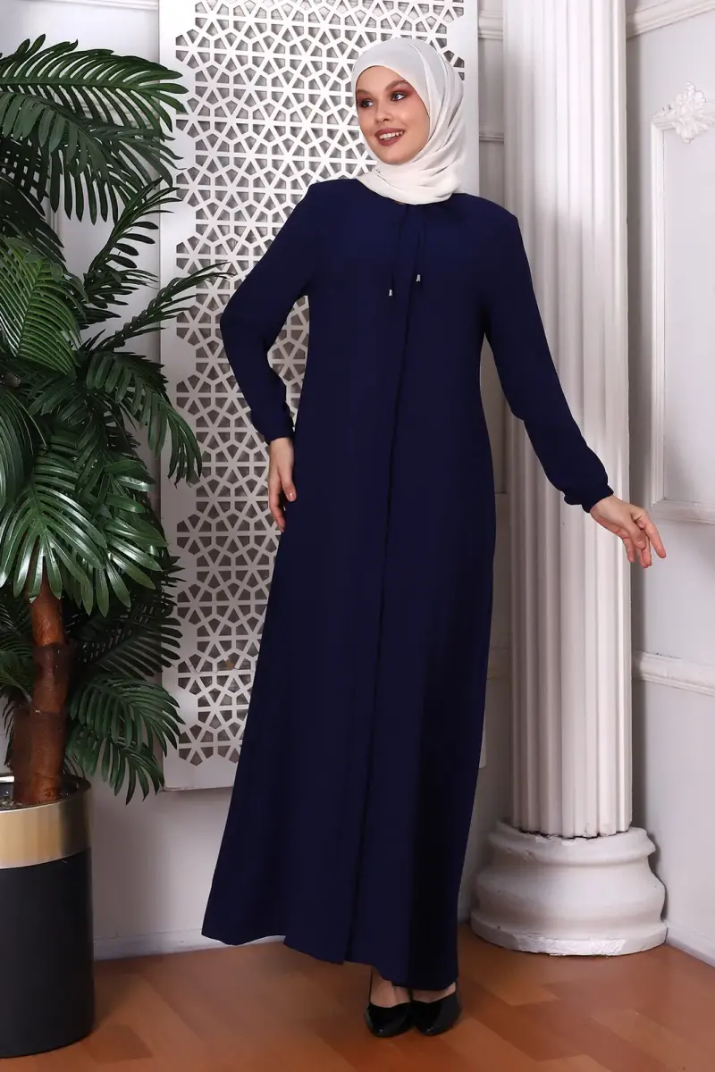 Straight Indigo Neck Laced Abaya 9229-22 - 3