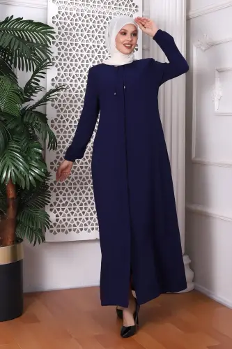 Straight Indigo Neck Laced Abaya 9229-22 - 4