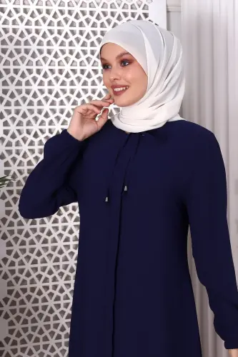 Straight Indigo Neck Laced Abaya 9229-22 - 5