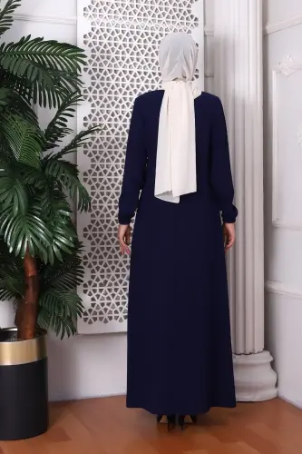 Straight Indigo Neck Laced Abaya 9229-22 - 6