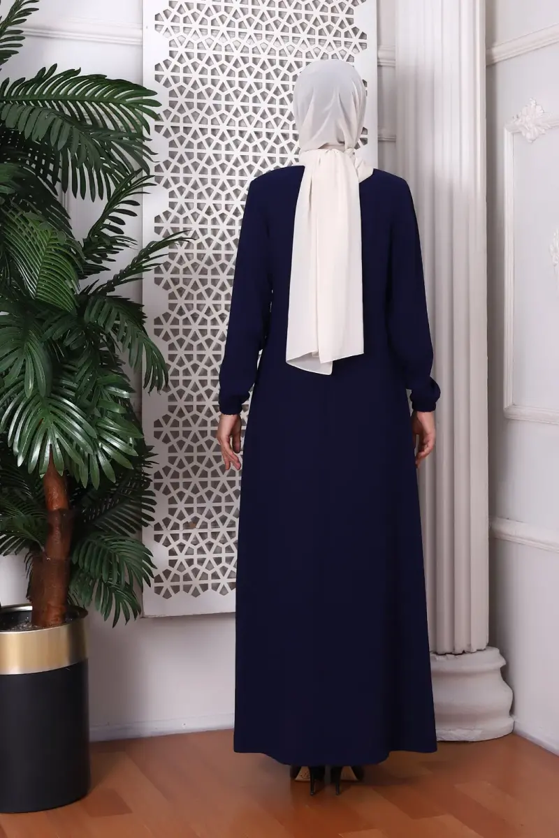 Straight Indigo Neck Laced Abaya 9229-22 - 6