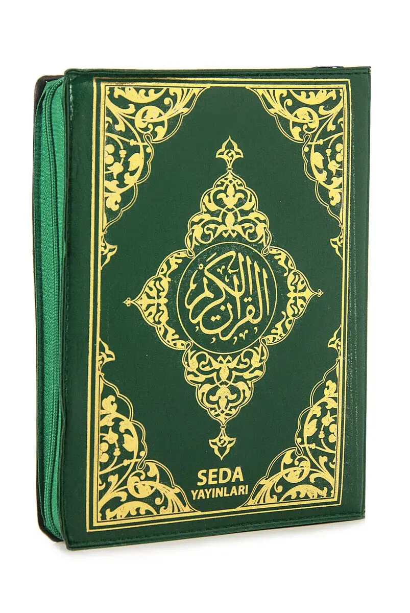 Suni Deri Çantalı - Arapça Kuranı Kerim - Bilgisayar Hatlı - Çanta Boy - Yeşil - 1