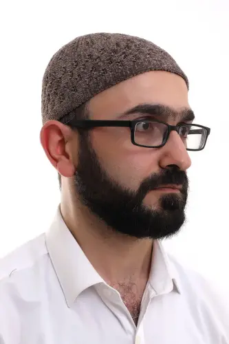 Sütlü Kahve Hasır Desen Kışlık Kadife Namaz Takkesi - ihvanonline (1)