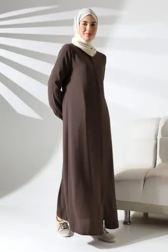 Sütlü Kahve Sade Gizli Fermuarlı Aveze Hac Umre Tesettür Ferace - 3