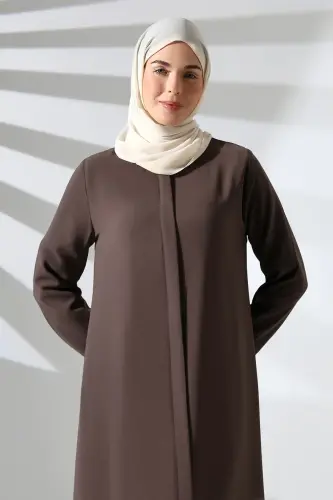 Sütlü Kahve Sade Gizli Fermuarlı Aveze Hac Umre Tesettür Ferace - 5