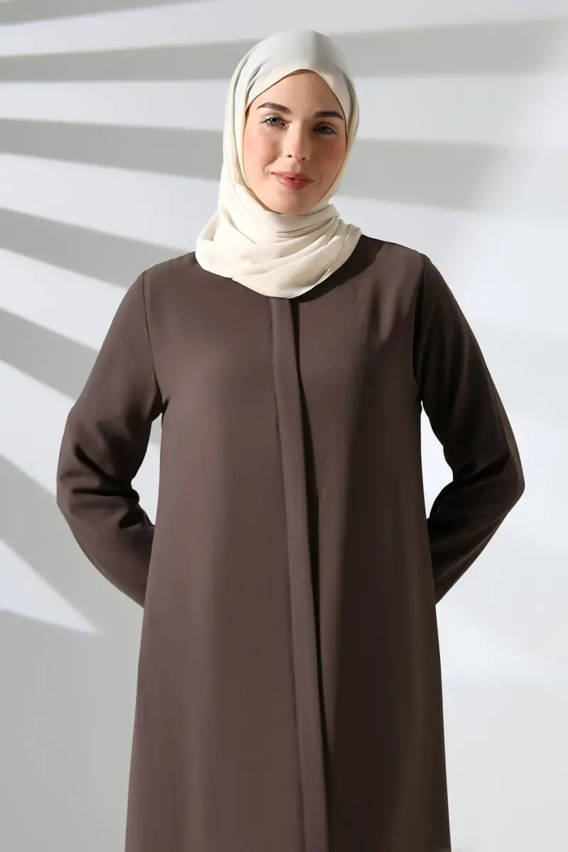 Sütlü Kahve Sade Gizli Fermuarlı Aveze Hac Umre Tesettür Ferace - 5