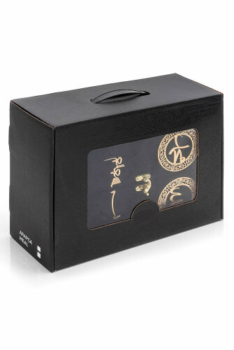 Table Top Koran Set With Double Door Velvet Covered Chest - Black - 5