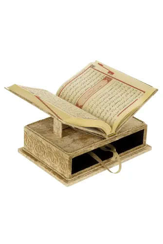 Table Top Velvet Covered Quran Set with Recliners - Rahiya Series Gold - 4