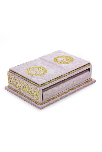 Table Top Velvet Covered Quran Set with Recliners - Rahiya Series Pink - Furkan Neşriyat (1)