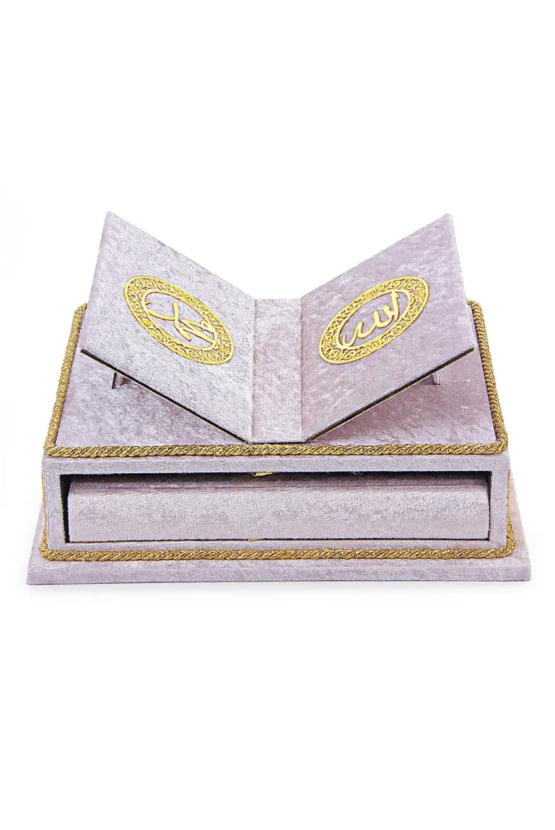 Table Top Velvet Covered Quran Set with Recliners - Rahiya Series Pink - 3
