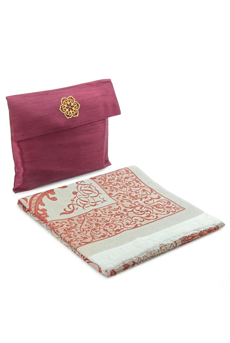 Tafta Seccade - Şantuk Keseli Mevlüt Seti - Hac Umre Hediyelik - Bordo - 1