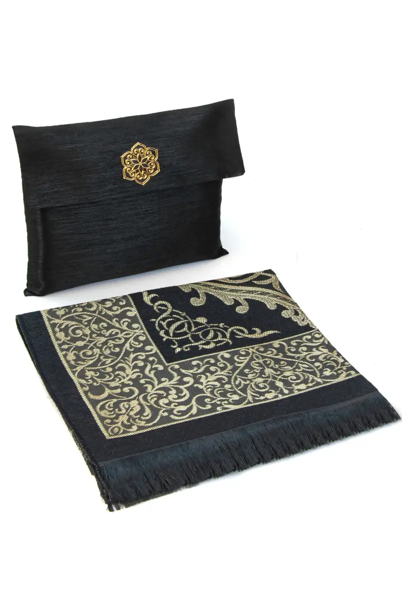 Tafta Seccade - Şantuk Keseli Mevlüt Seti - Hac Umre Hediyelik - Siyah - 1